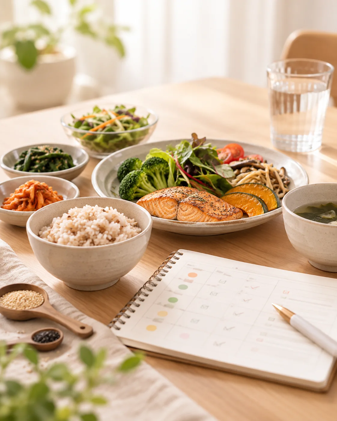 한식 식단과 식사 기록 노트