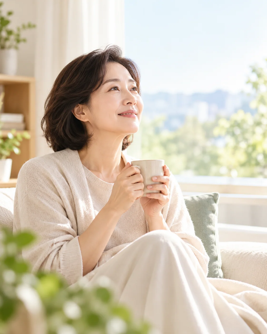 창가에서 편안히 휴식하는 모습