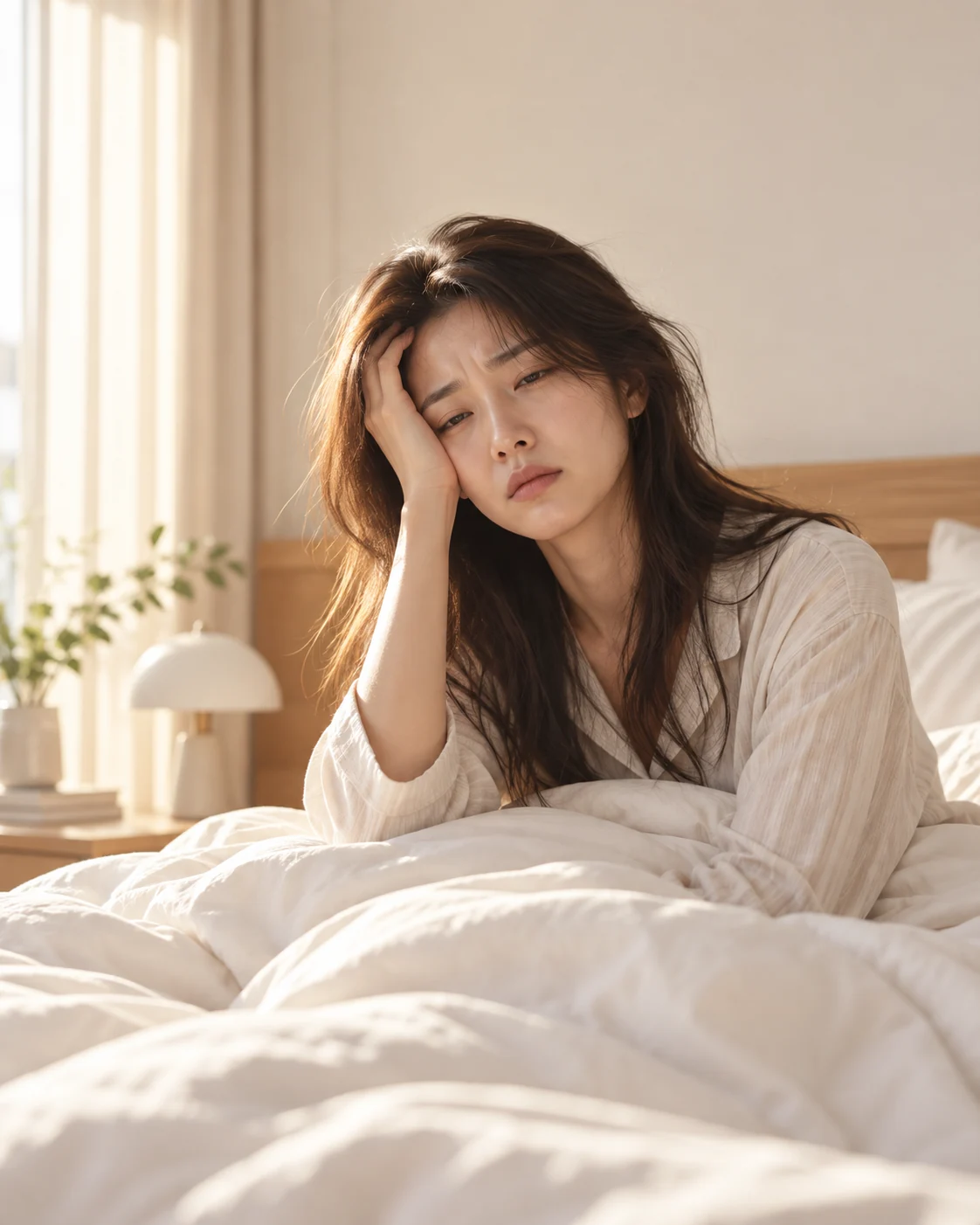 잠에서 깬 뒤 피로를 느끼는 아침의 모습