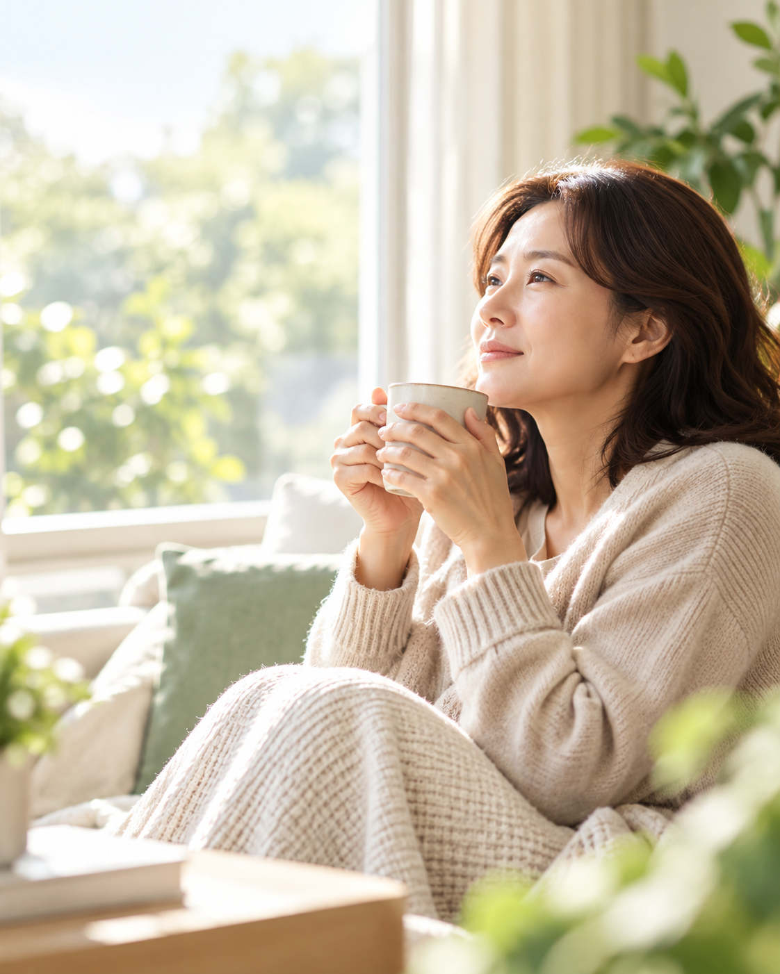 따뜻하고 편안한 실내에서 휴식을 취하는 모습
