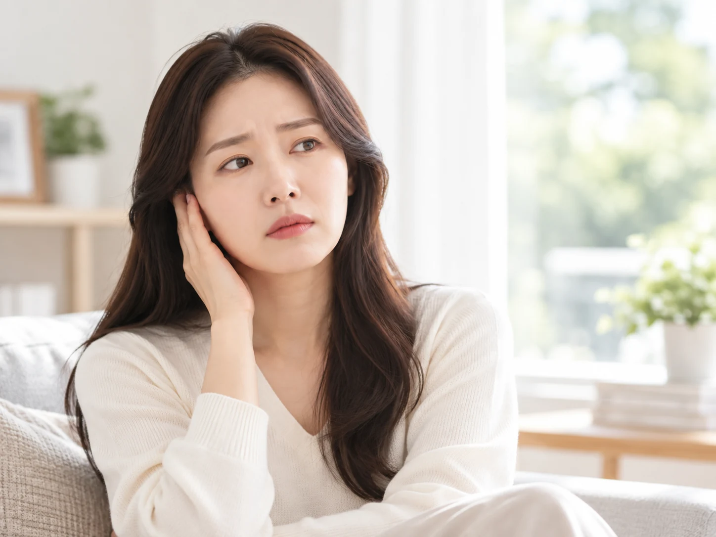 귀 주변에 손을 댄 인물