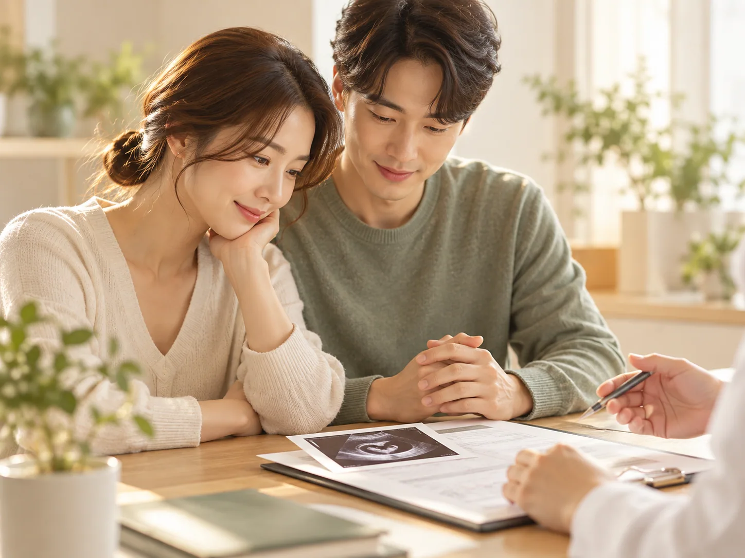 초음파 화면을 보며 임신 준비 상담을 하는 모습