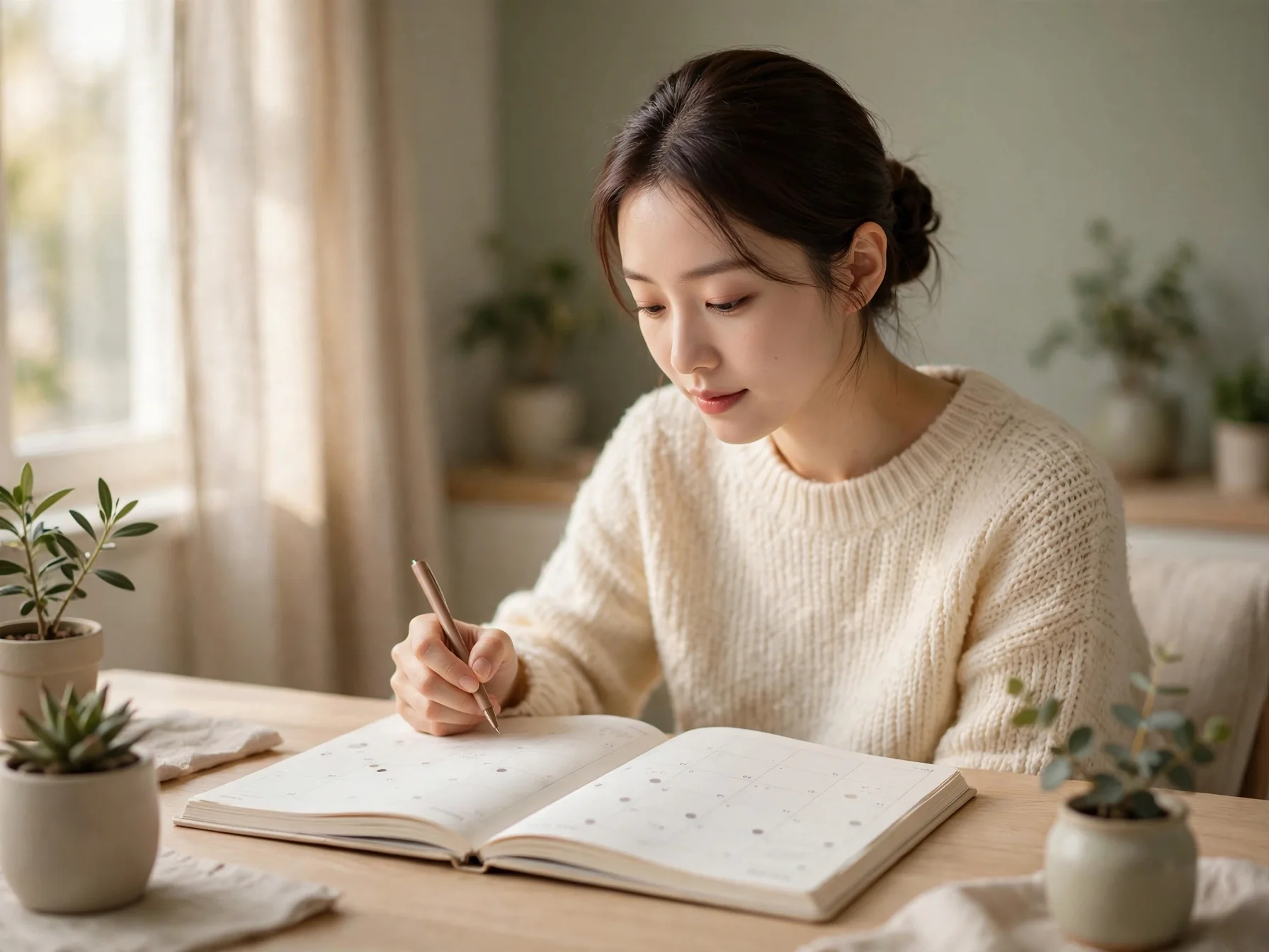 플래너에 주기 기록을 남기는 여성
