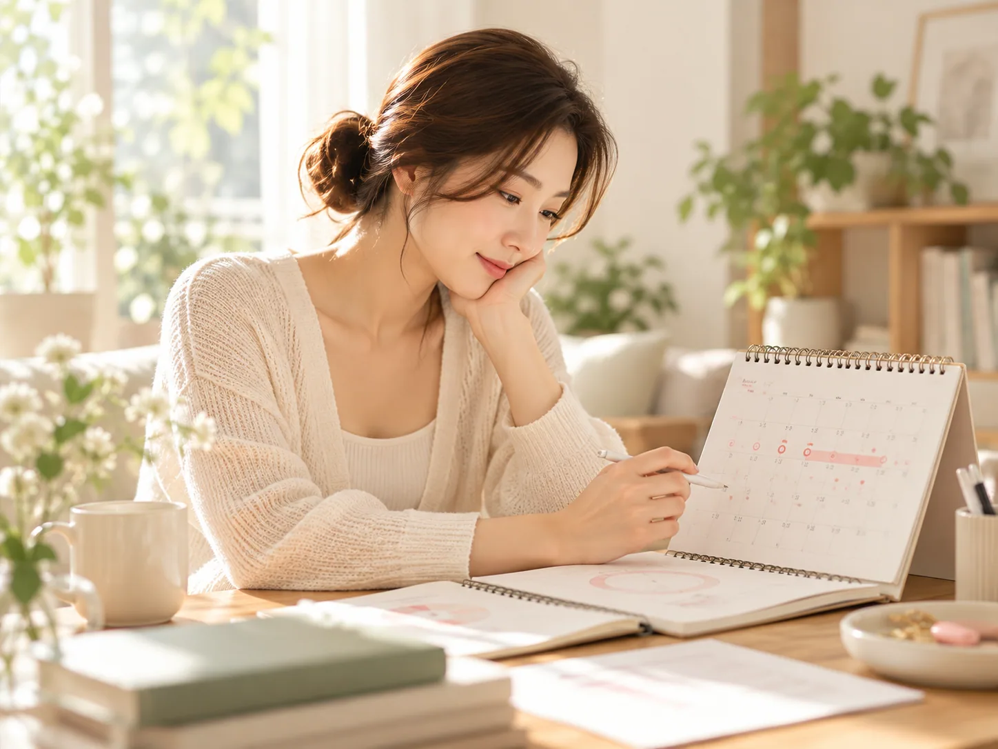 달력에 월경 시작일을 기록하는 모습
