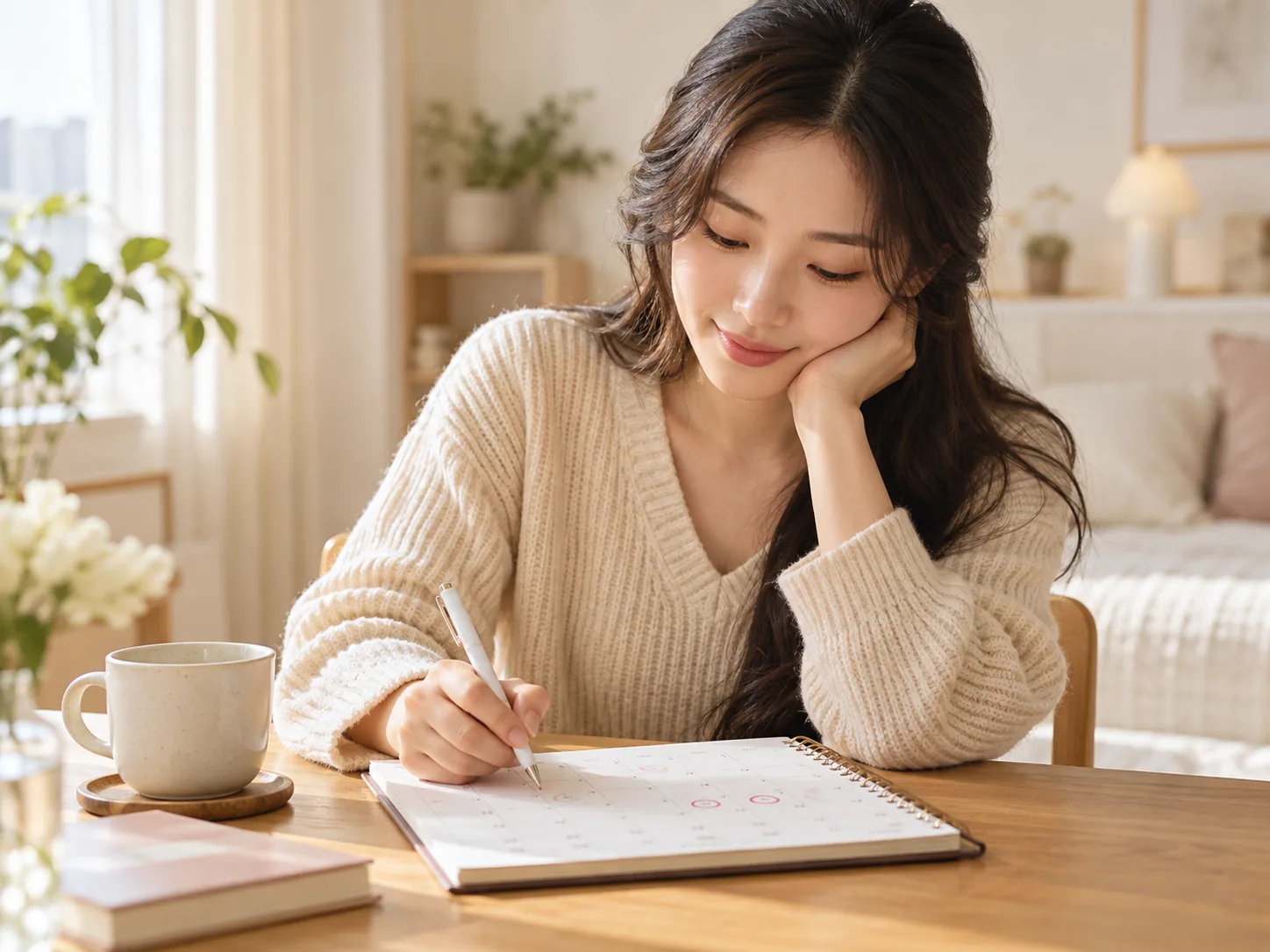 월경 기록과 컨디션 변화를 달력에 적는 여성