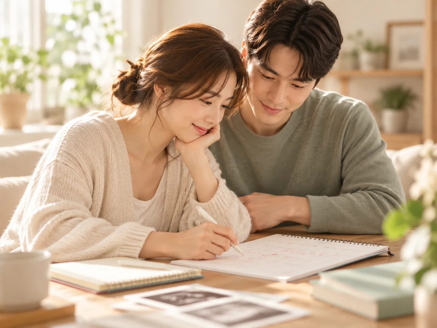 부부가 함께 기존 진료 일정을 확인하는 장면