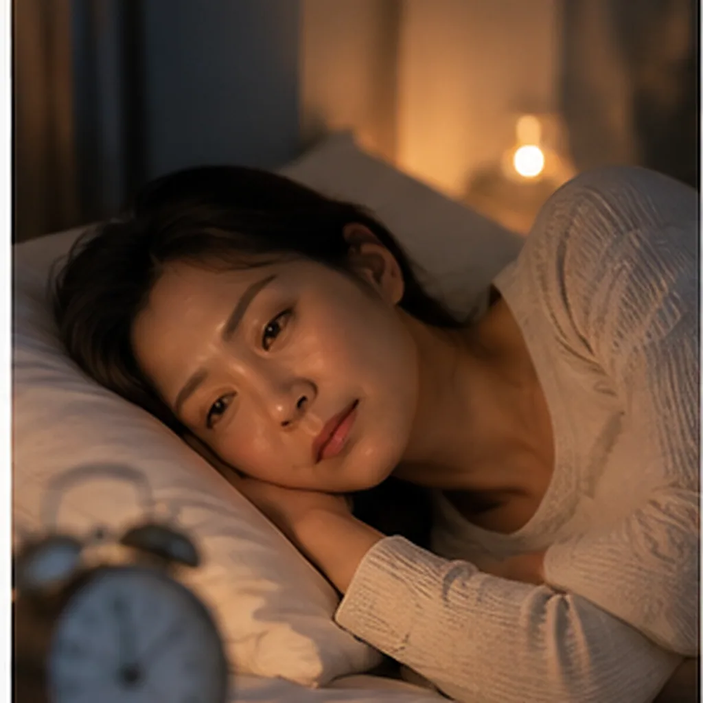 밤중에 잠이 깨어 누워 있는 여성