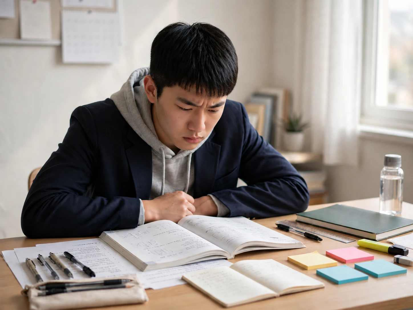 집중이 어려운 학생의 공부 장면