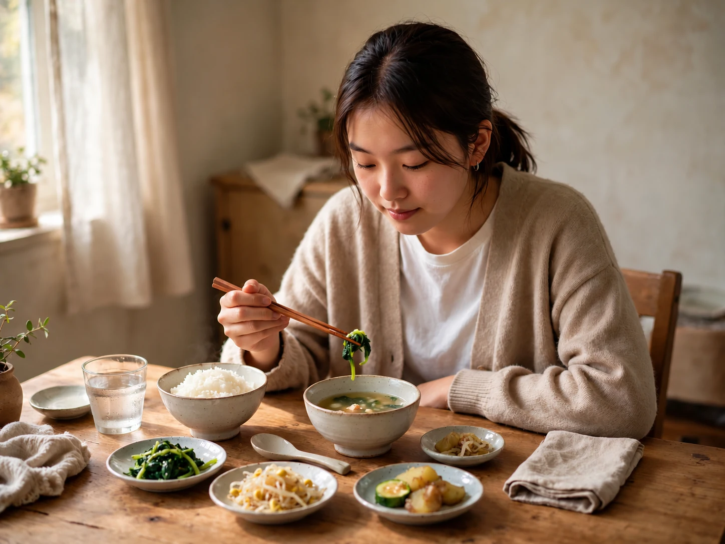 식사와 소화 상태를 설명하는 학생 이미지